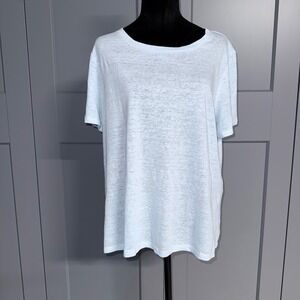 Eileen Fisher Light Blue 100% Organic Linen Jersey Crew Neck Tee Short Sleeve L